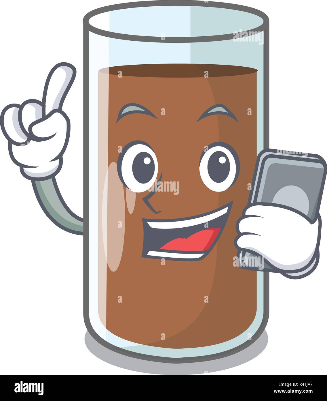 With phone pouring chocolate milk from bottle cartoon Stock Vector