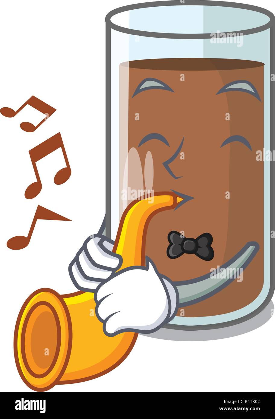 With trumpet fresh chocolate splash on pouring mascot Stock Vector ...