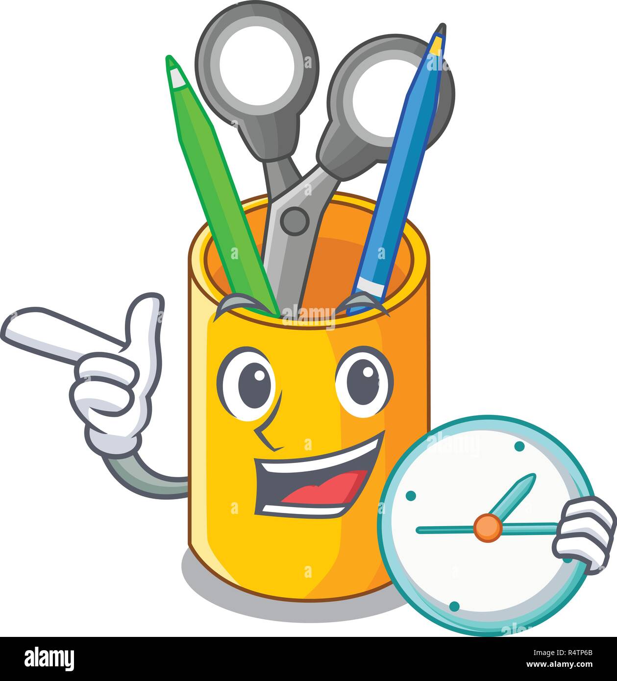 With clock school organizer desktop composition on character Stock Vector