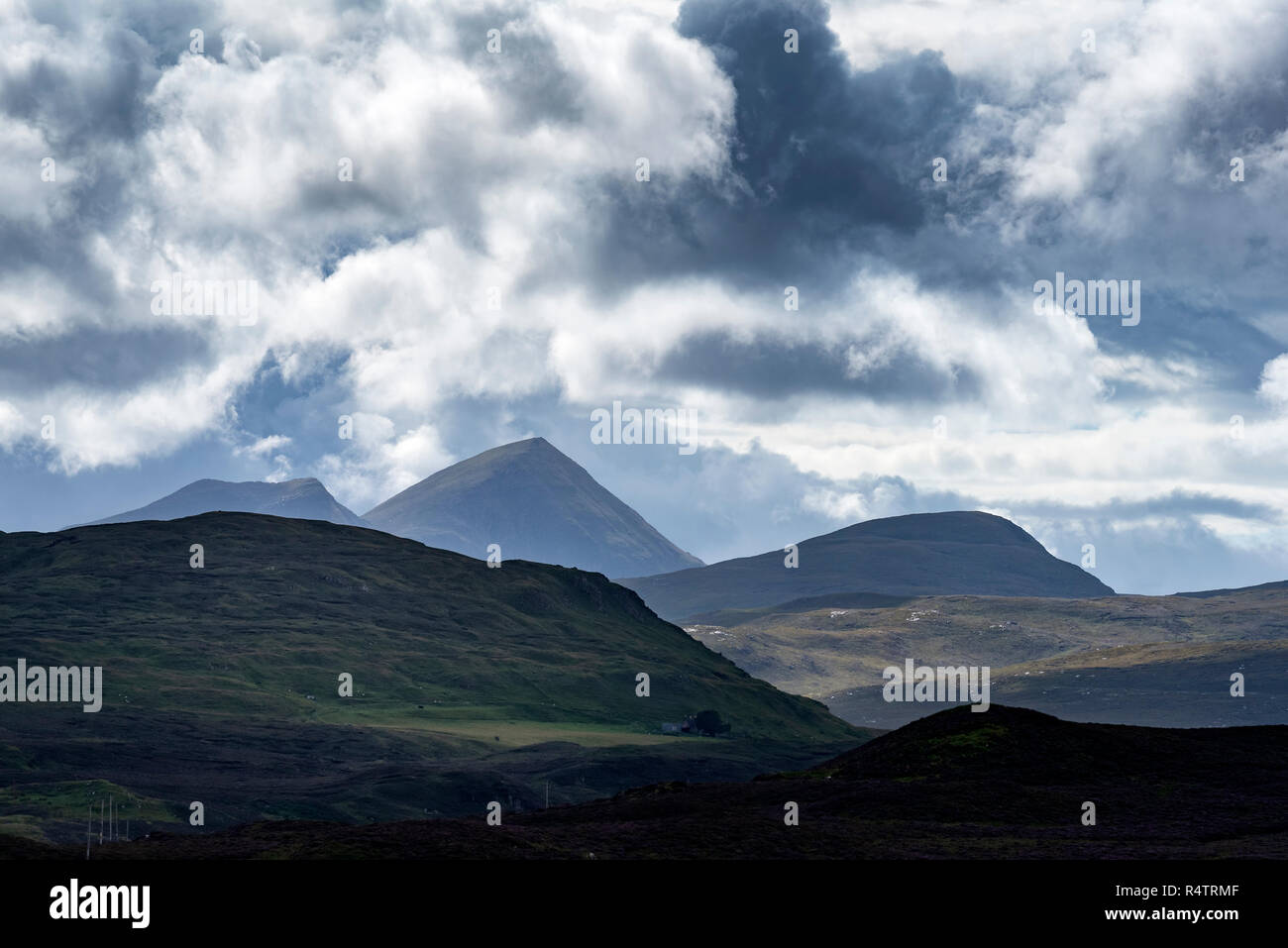 Dark cloud atmosphere, hilly landscape, Northwest Highlands, Wester Ross, Scotland, Great Britain Stock Photo