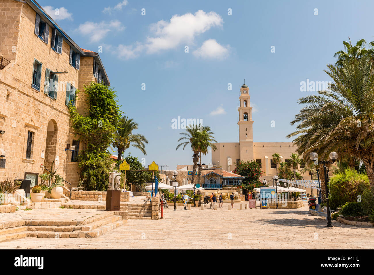 Square in the old town of Jaffa with St. Peter's Church, old port, Kikar Kdumim, Tel Aviv-Jaffa, Israel Stock Photo