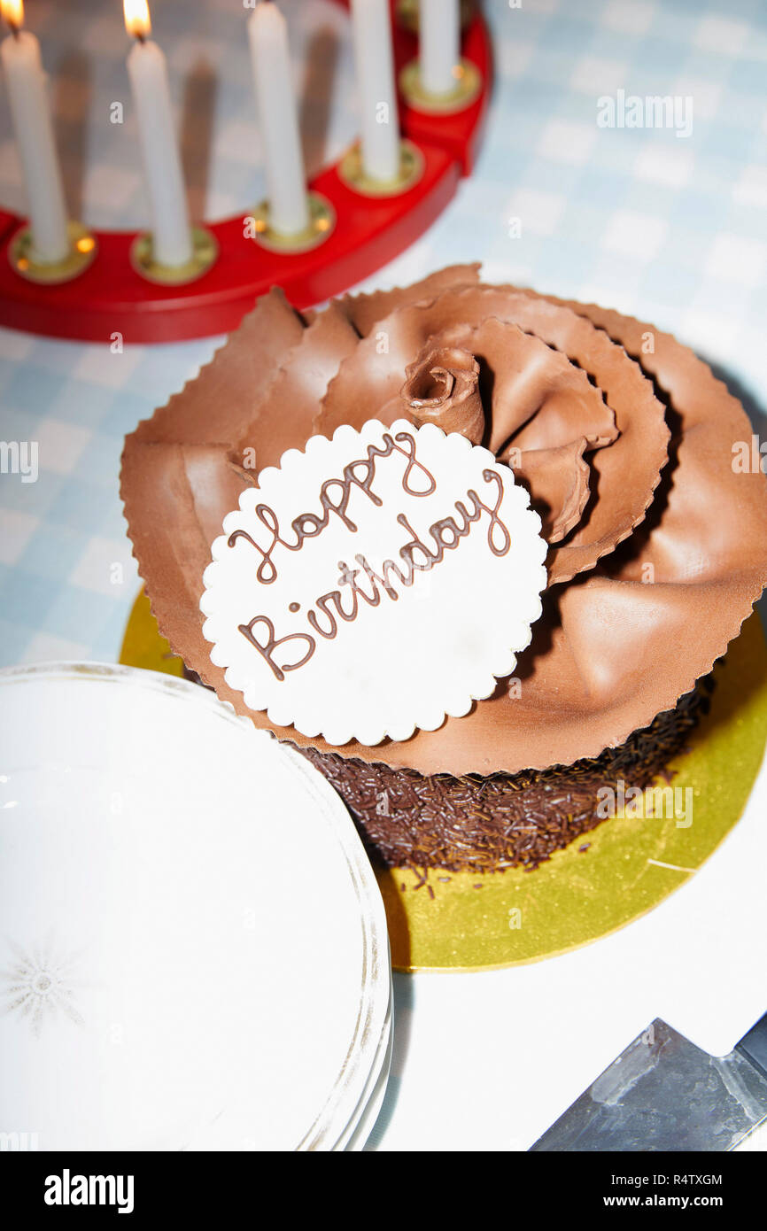 Chocolate birthday cake Stock Photo
