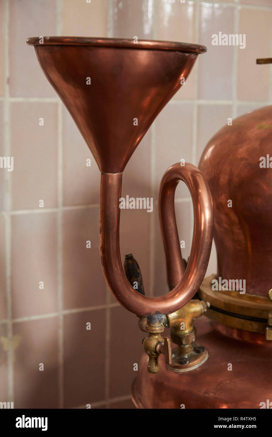 Copper stills in distillery Stock Photo Alamy