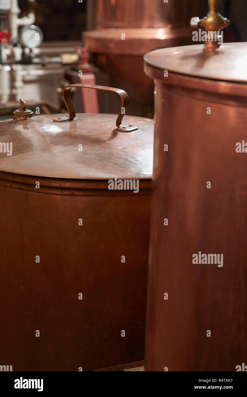 Copper stills in distillery Stock Photo Alamy