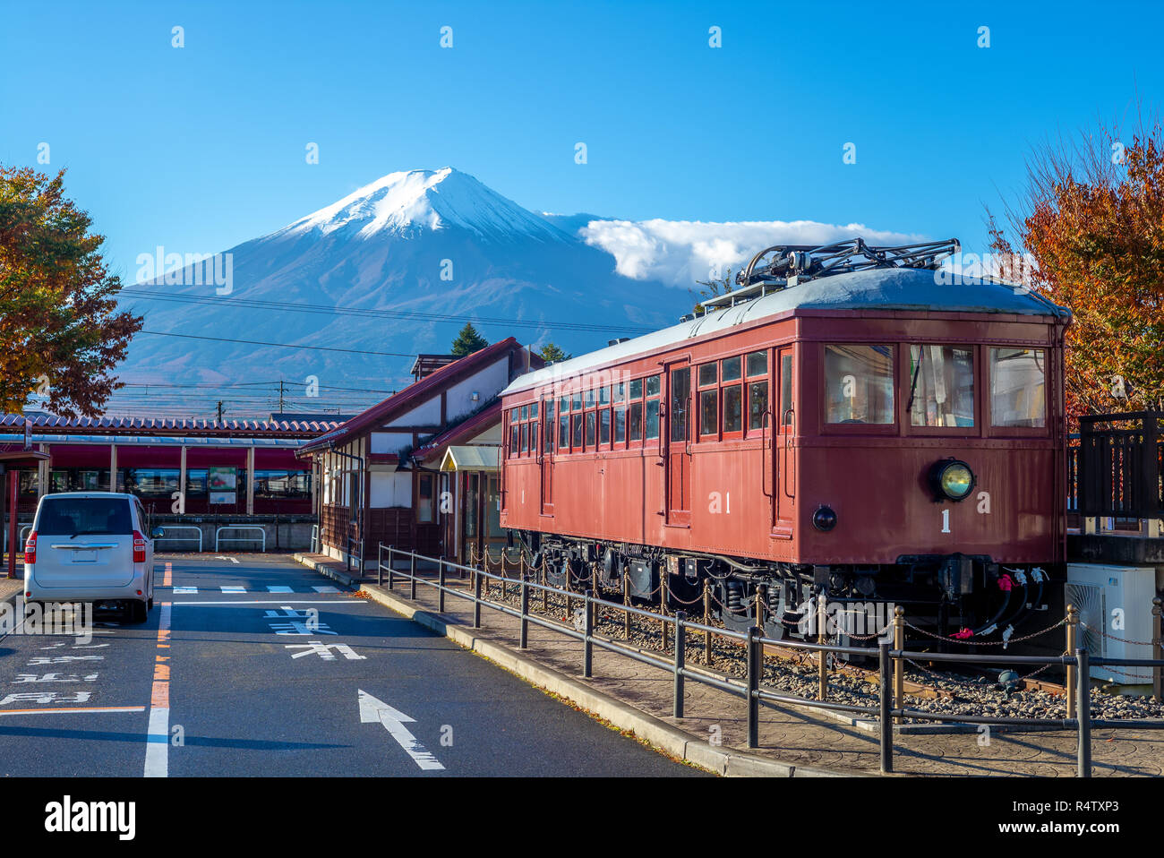 night view of kawaguchiko railway station in japan Stock Photo Alamy