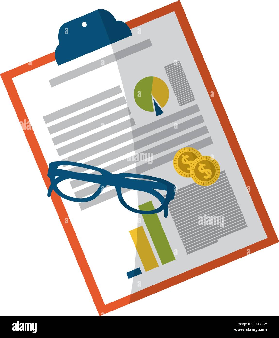 Business graphs on clipboard and executive glasses vector illustration ...
