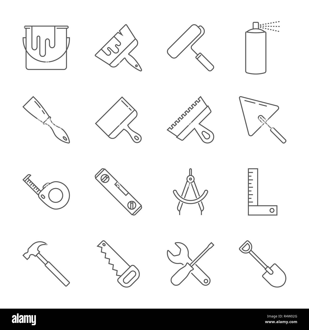 Construction tool icon collection - vector illustration. Editable Stroke. EPS 10 Stock Vector