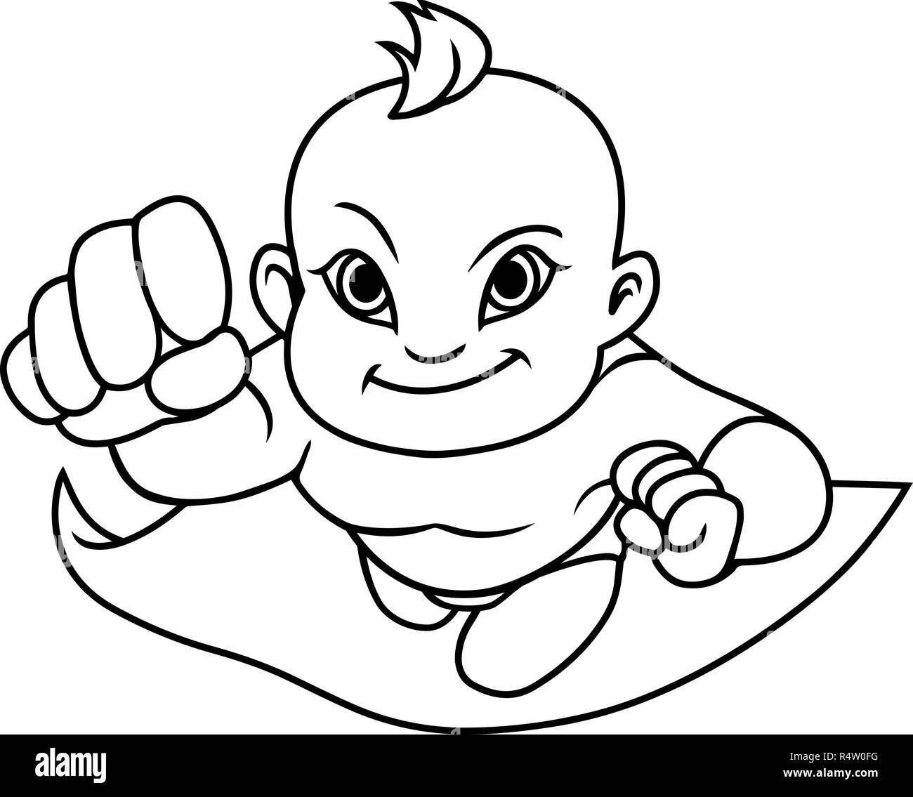 Super Baby Asian Line Art Stock Vector