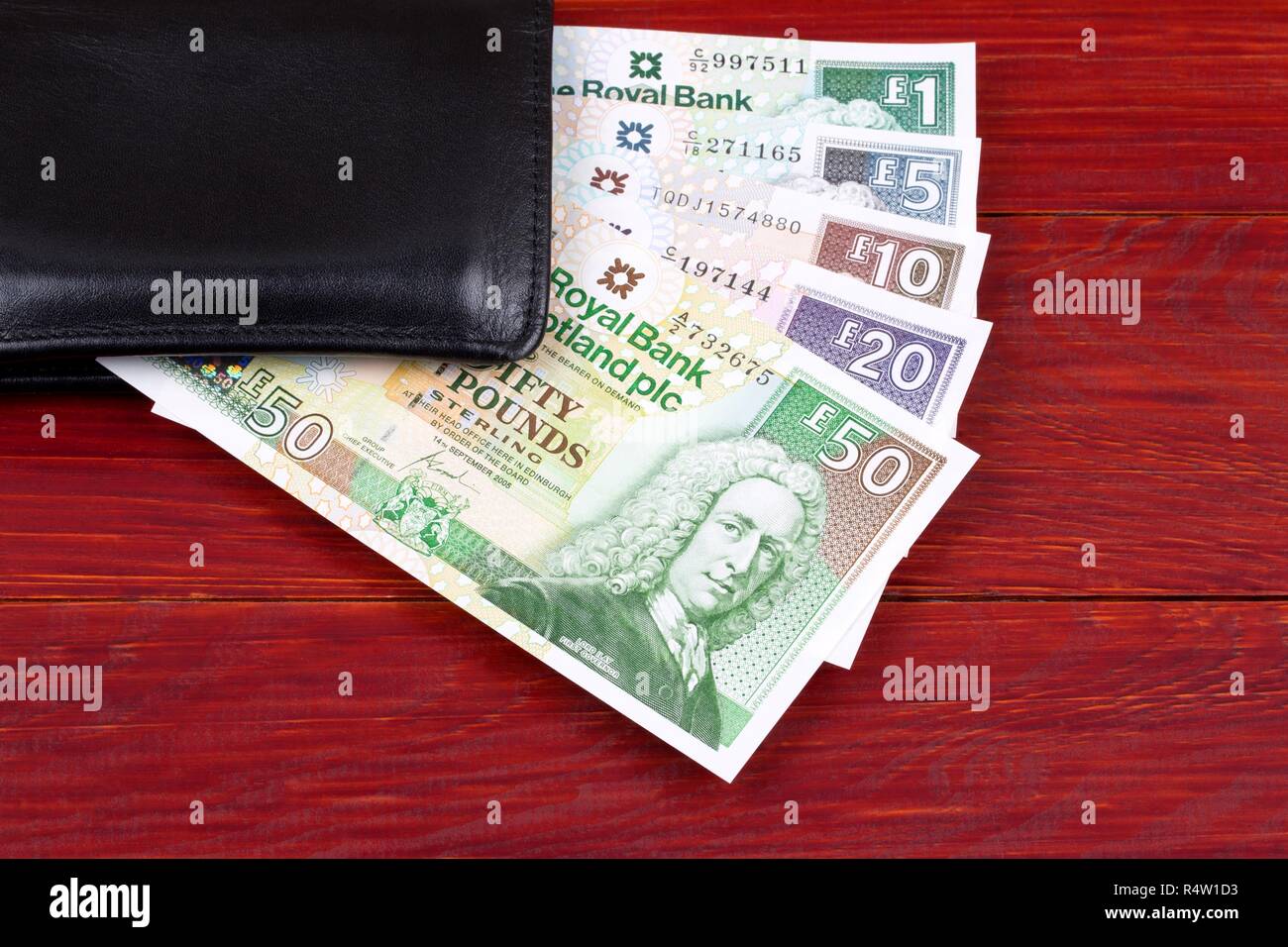 Scottish money in the black wallet Stock Photo