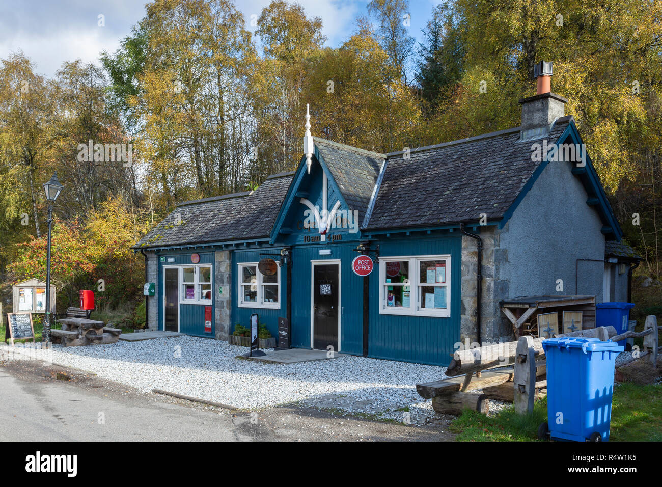 The Coach House cafe and post office in the conservation village of Tomich, Highland region, Scotland, UK Stock Photo
