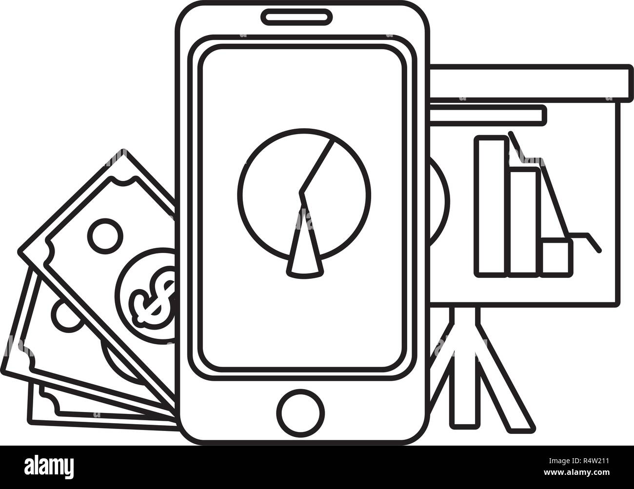 Business and technology smartphone and graphs with money vector ...