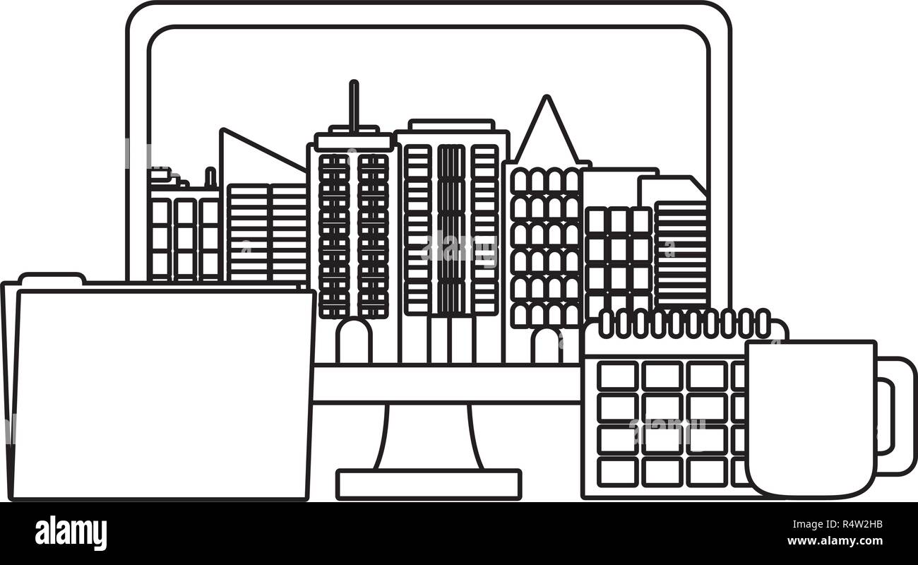 Computer and business office elements vector illustration graphic ...