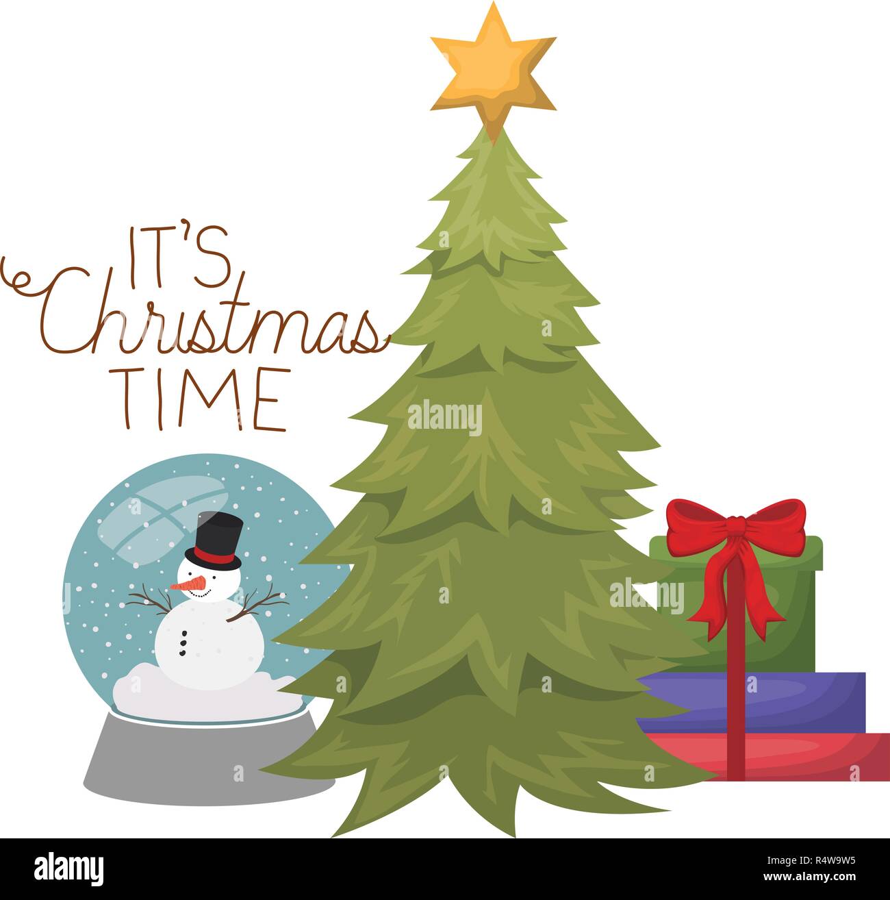 christmas tree with snow man in crystal ball isolated icon Stock Vector ...