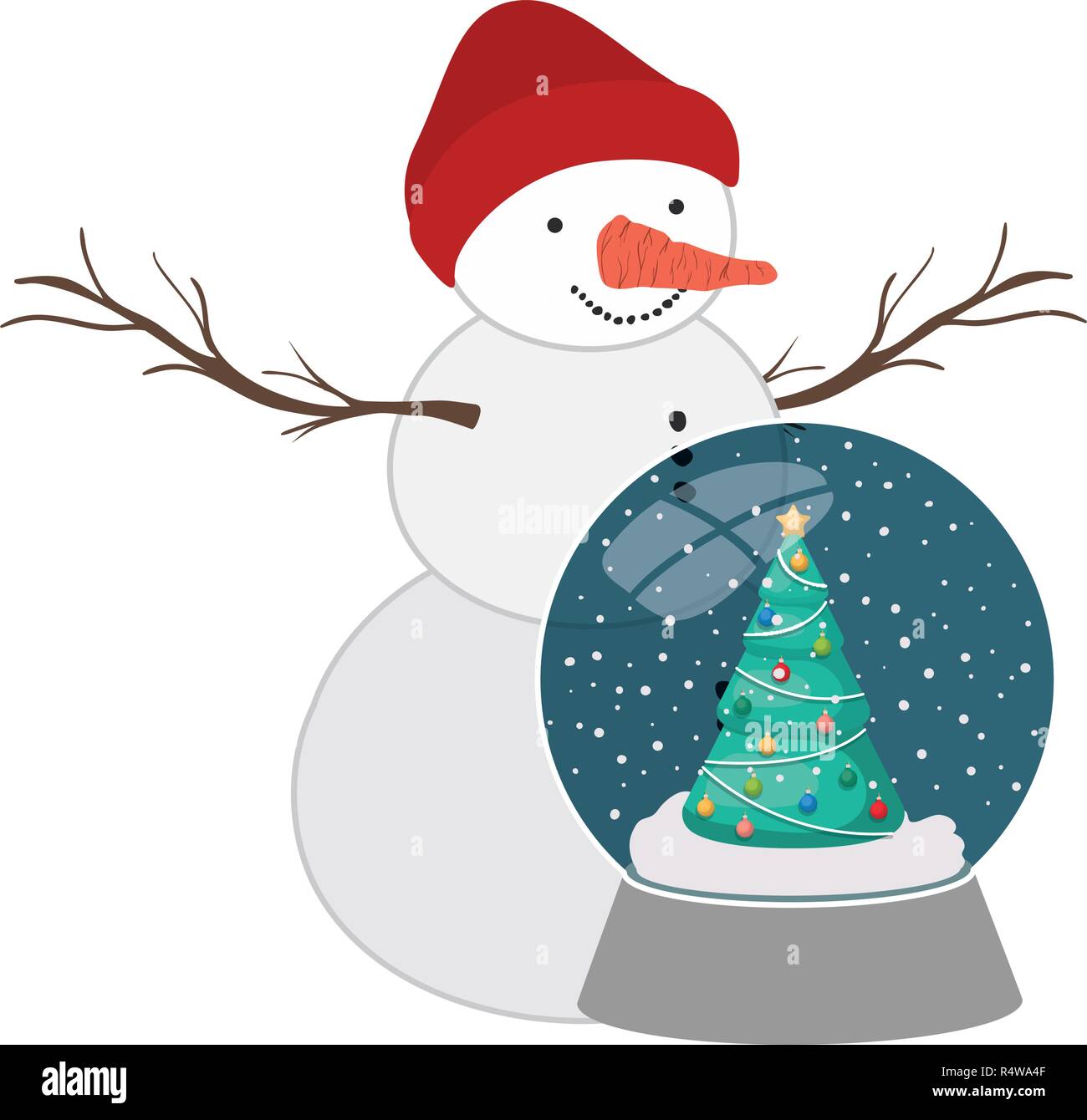 christmas tree with snow man in crystal ball isolated icon Stock Vector ...