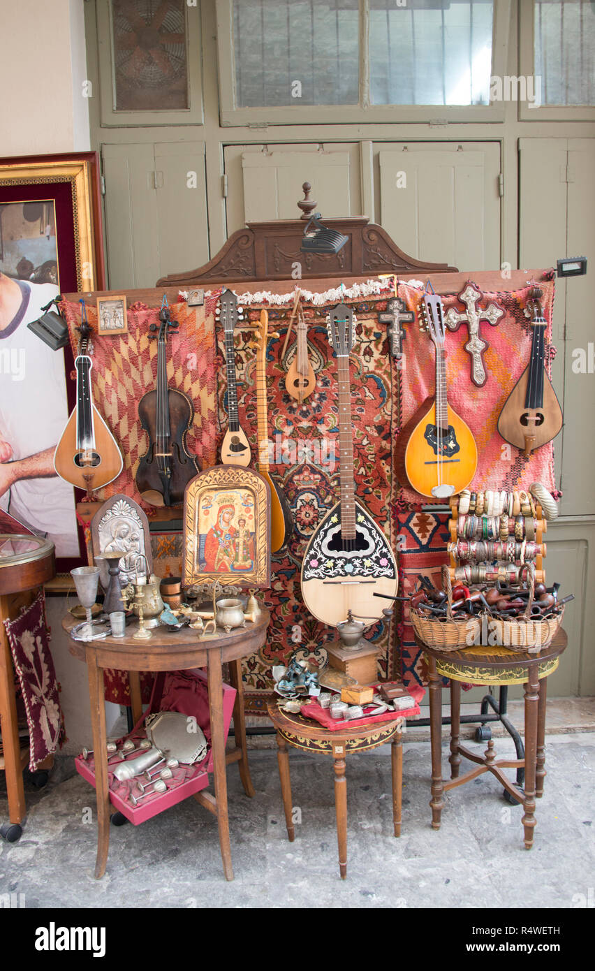 Brica brak store in Rethimno, Crete, with a selection of string musical ...