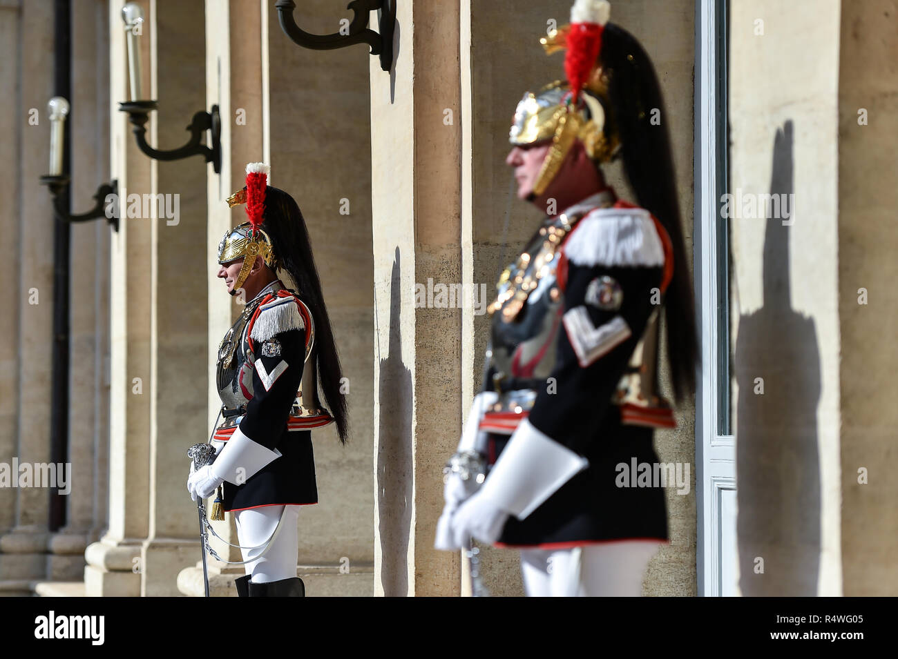 ROME, ITALY - OCTOBER 15, 2018: Italian national guard of honor during a welcome ceremony at the Quirinale Palace. Stock Photo