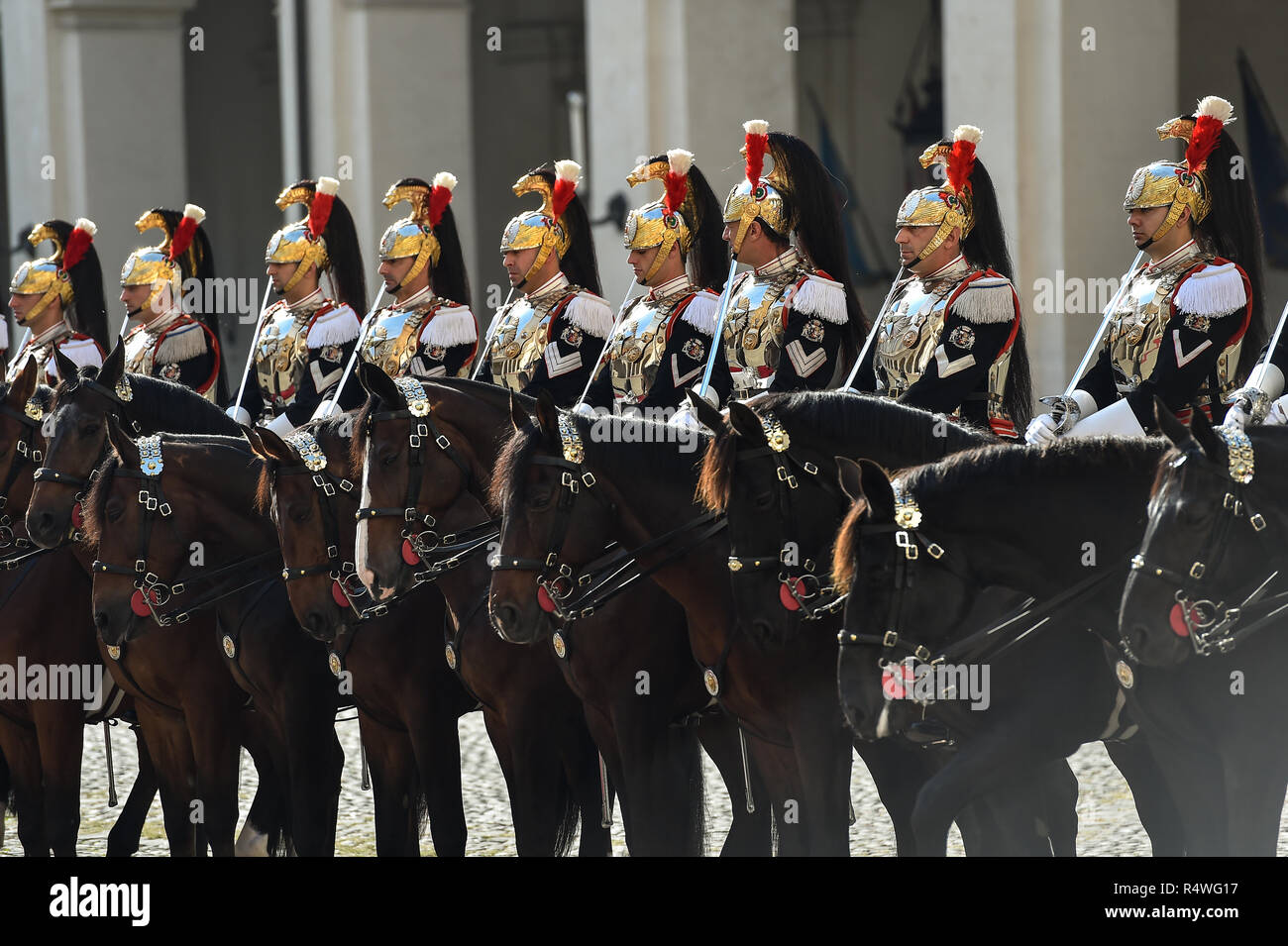 ROME, ITALY - OCTOBER 15, 2018: Italian national guard of honor during a welcome ceremony at the Quirinale Palace. Stock Photo