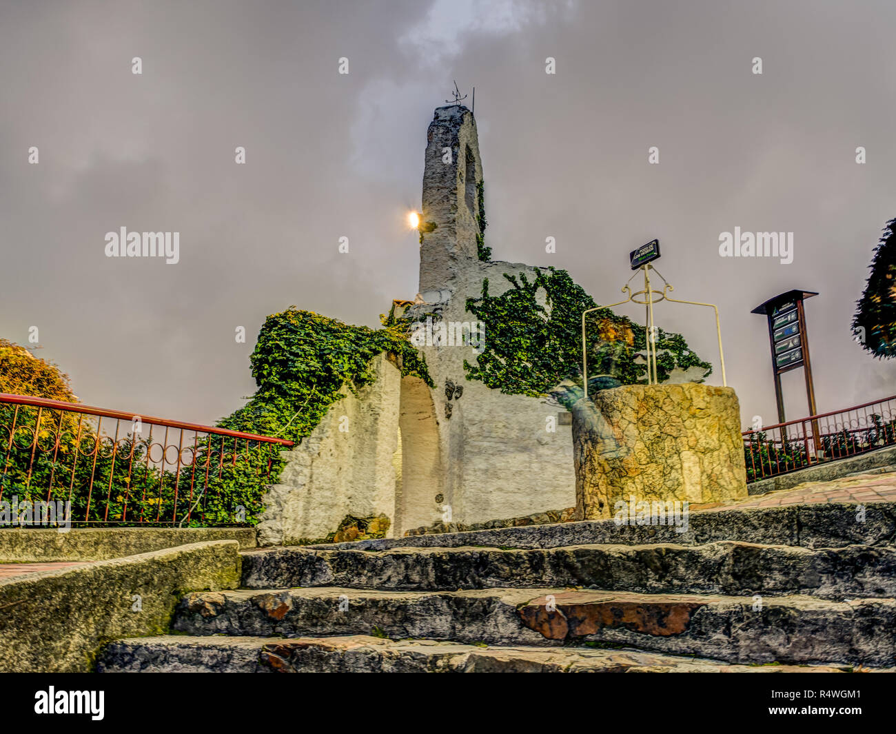 Bogota, Colombia - April 29, 2016: A small bell tower from old church that was destroyed during earthquake on the Monserrate Bogota hill. Latin Americ Stock Photo