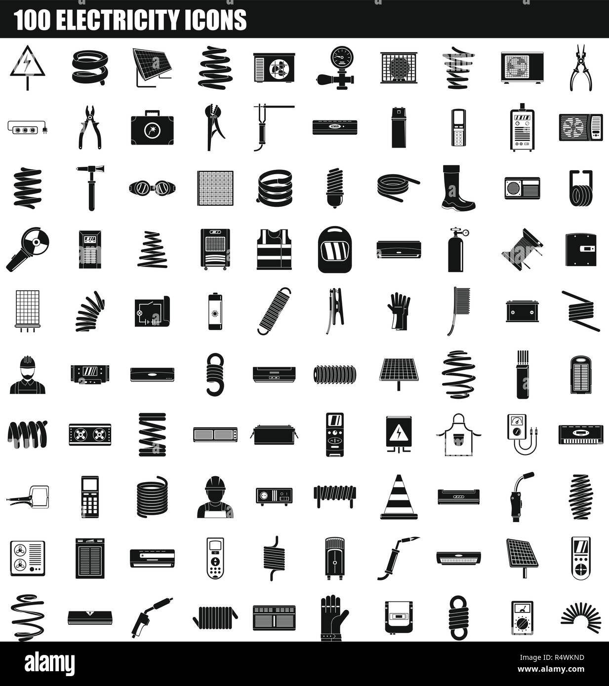 100 electricity icon set. Simple set of 100 electricity vector icons for web design isolated on white background Stock Vector