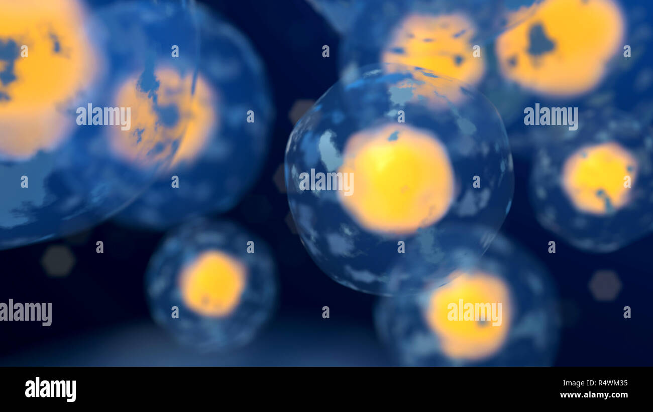 Cells under microscope. Biology background. 3d render illustration Stock Photo