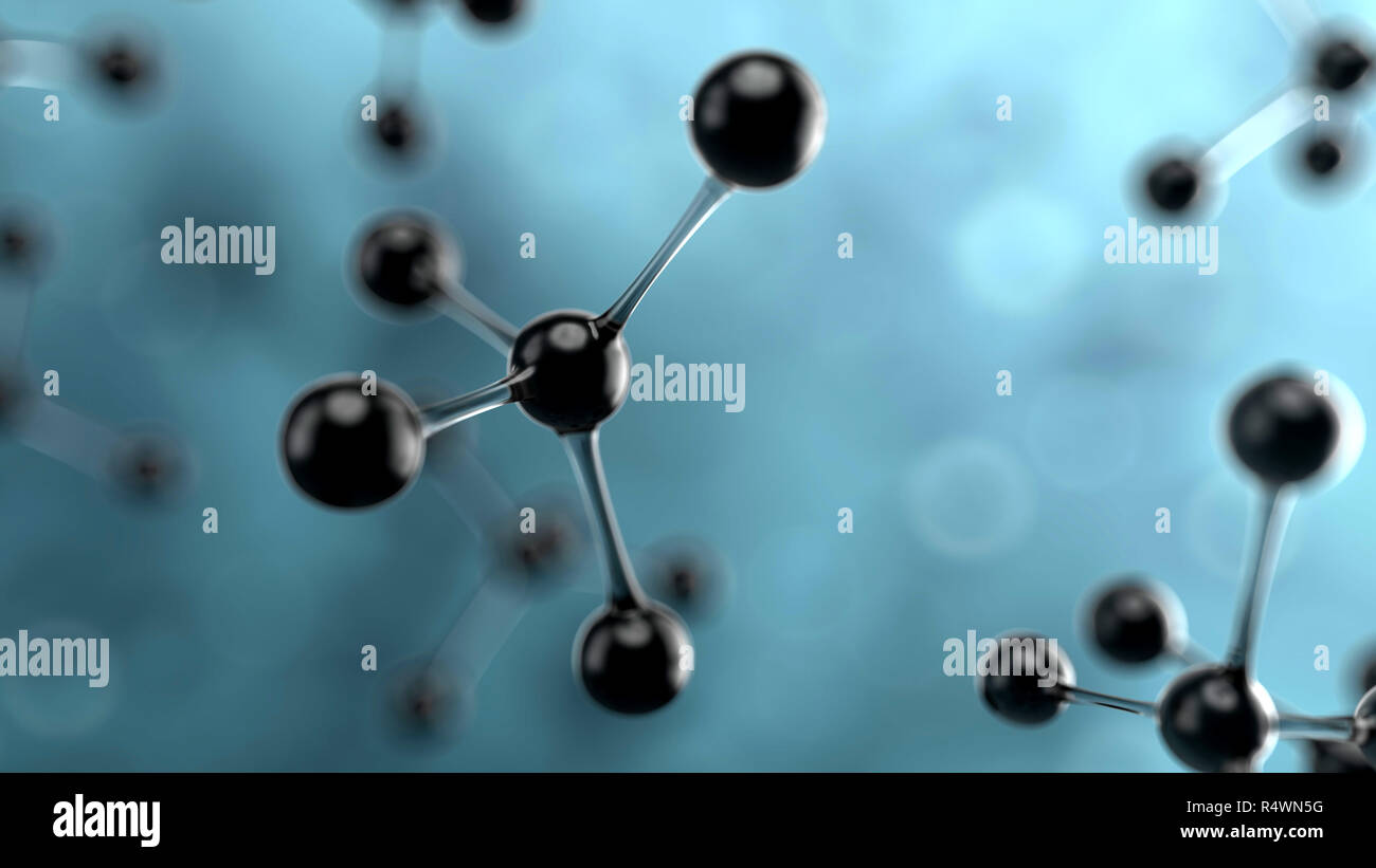 3d illustration of black atom or molecular structure. Chemistry background Stock Photo