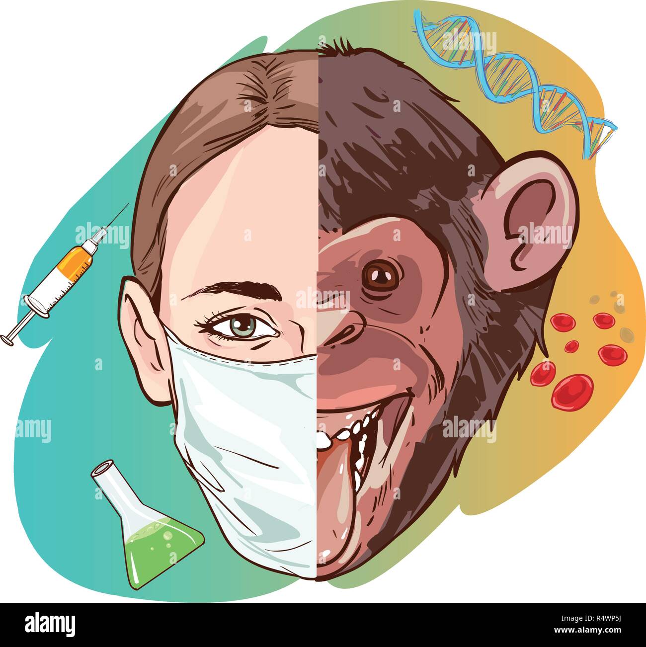 science woman and monkey vector illustration Stock Vector