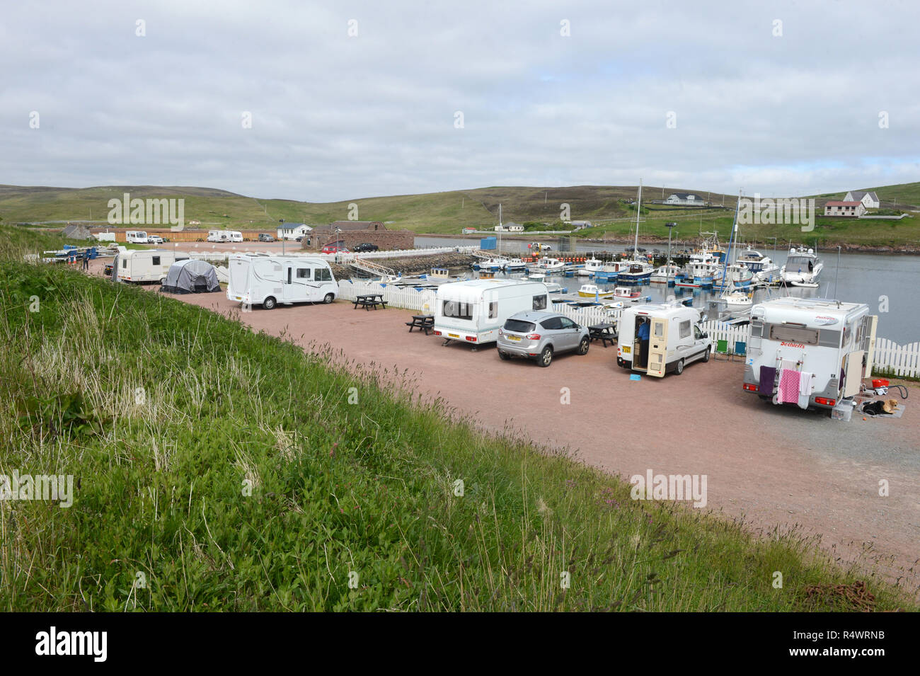 Skeld camping and caravan park in the Shetland Isles with pitches for campers, caravans and mobile homes Stock Photo