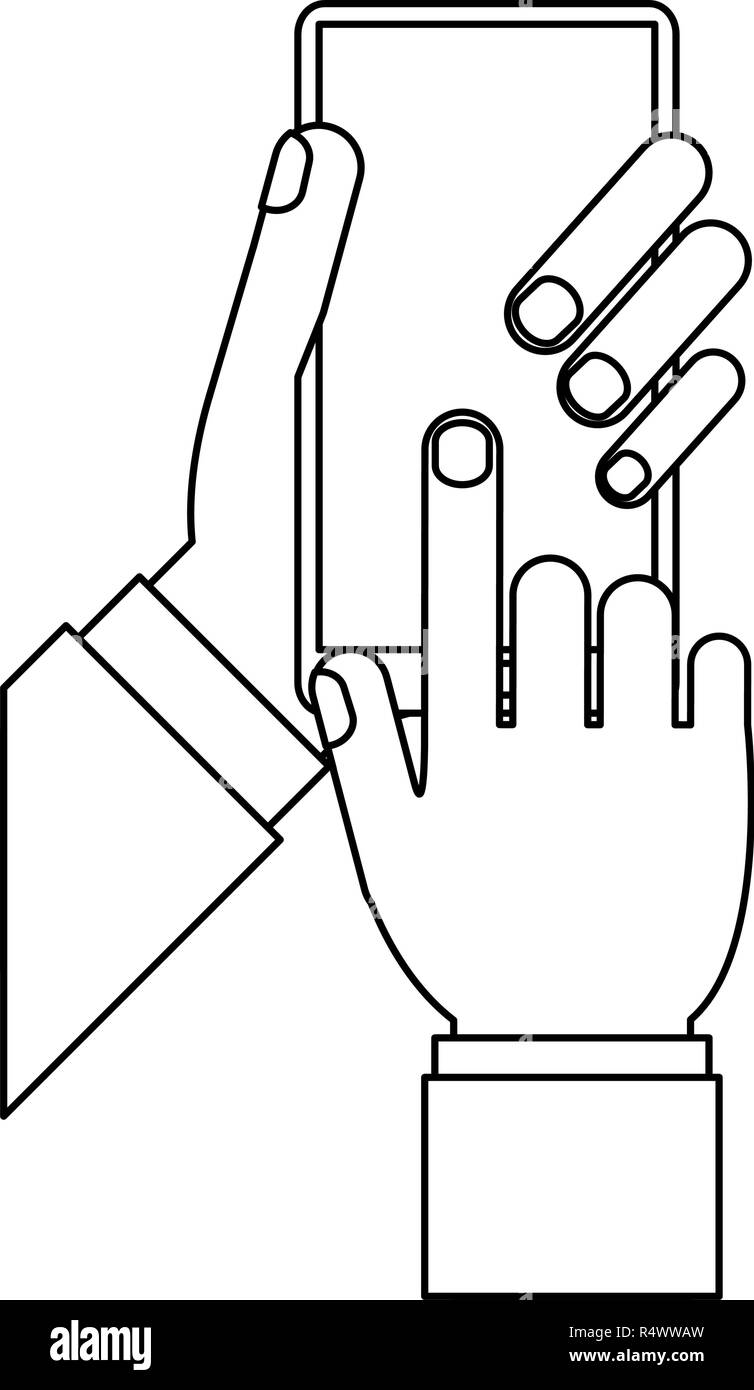 Hand using smartphone black and white Stock Vector Image & Art - Alamy