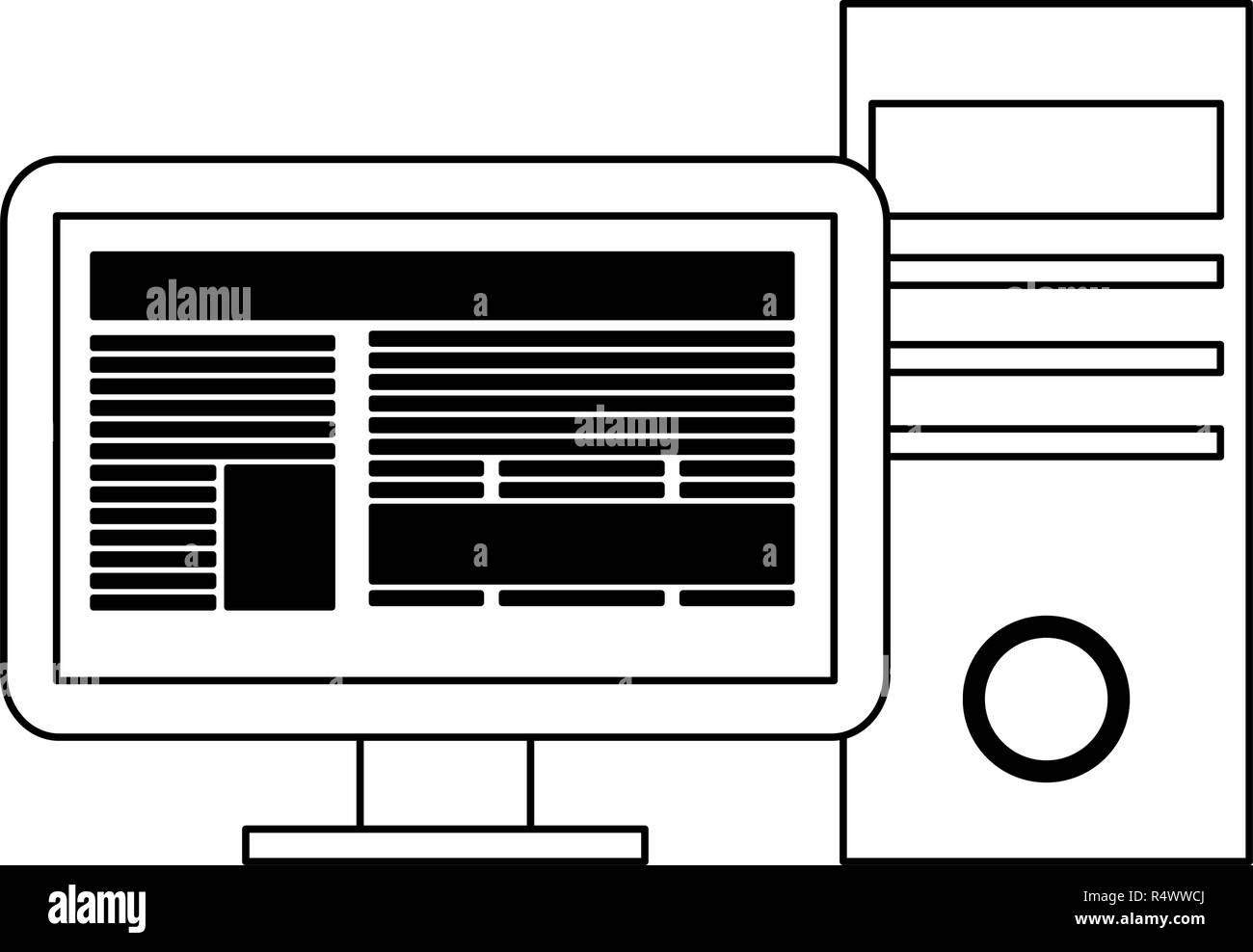 Computer navigating internet black and white Stock Vector
