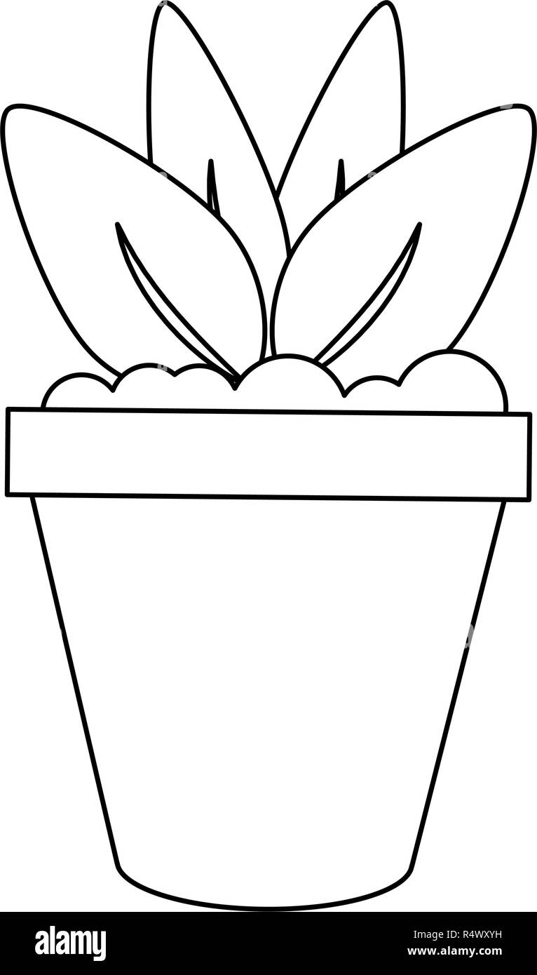Plant pot symbol black and white Stock Vector
