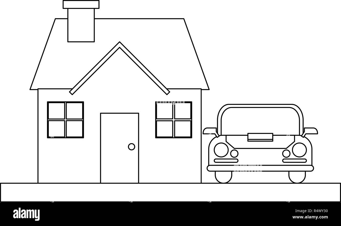 House and car black and white Stock Vector