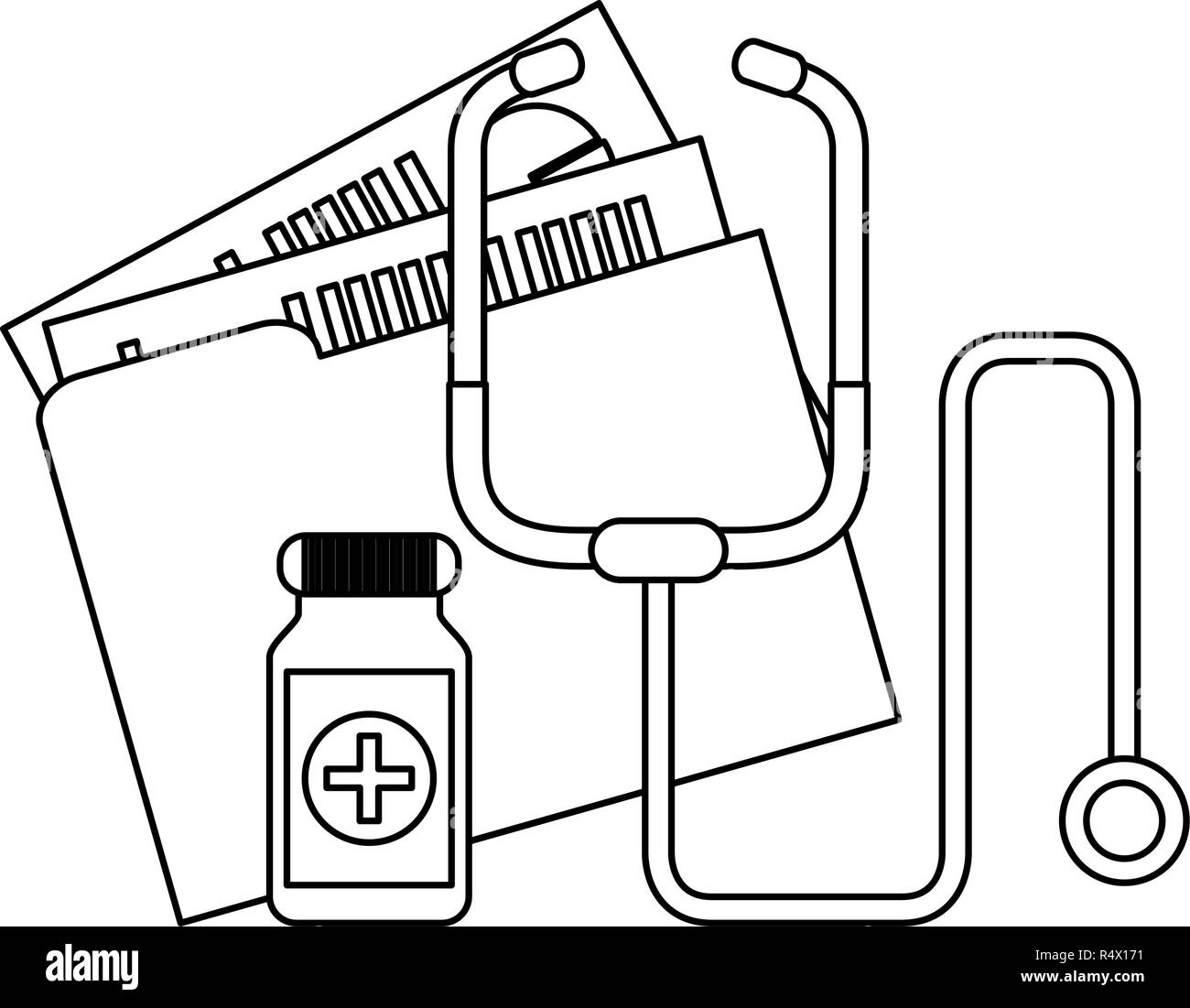 Medical elements and symbols black and white Stock Vector Image & Art ...