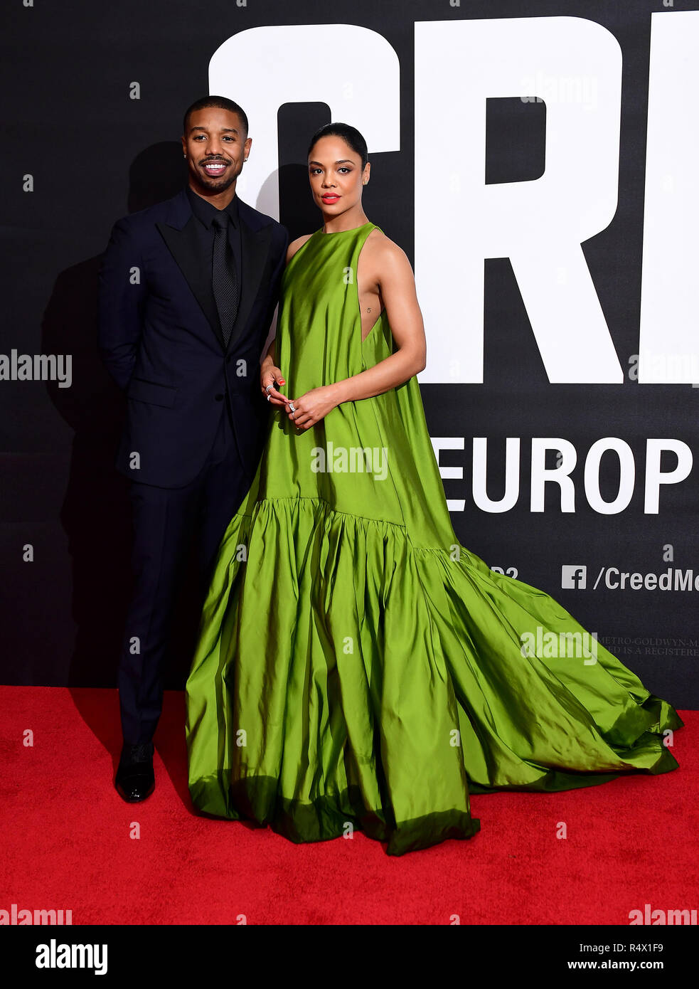 B. Jordan and Tessa Thompson attending the premiere of Creed 2 at the BFI Imax, Waterloo, London Stock Photo - Alamy