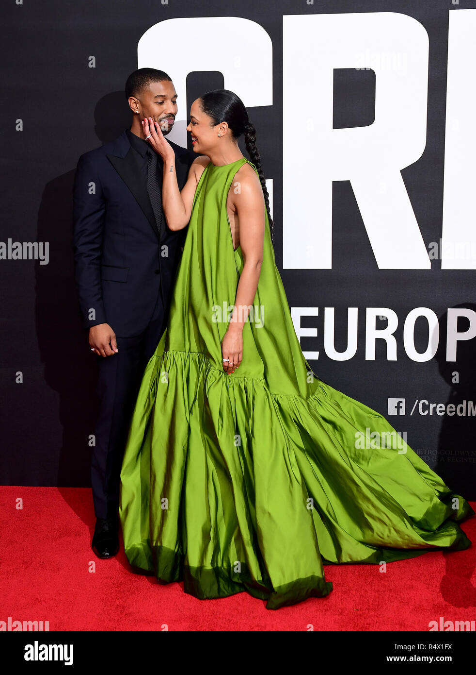 Michael B. Jordan and Tessa Thompson attending the European premiere of  Creed 2 held at the BFI Imax, Waterloo, London Stock Photo - Alamy