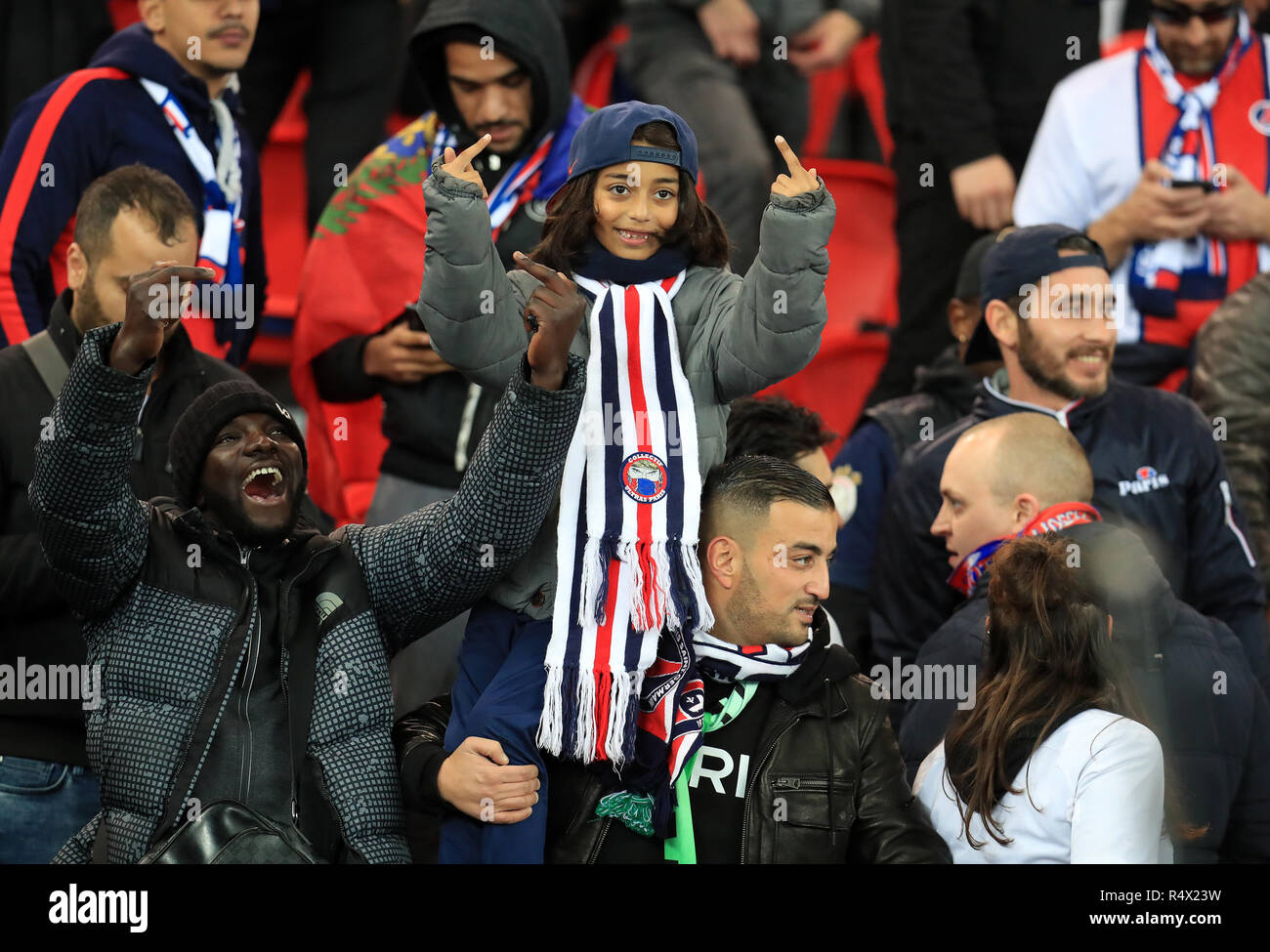 Paris Saint-Germain ultras in the stands before the UEFA Champions League,  Group C match at the Parc des Princes, Paris Stock Photo - Alamy