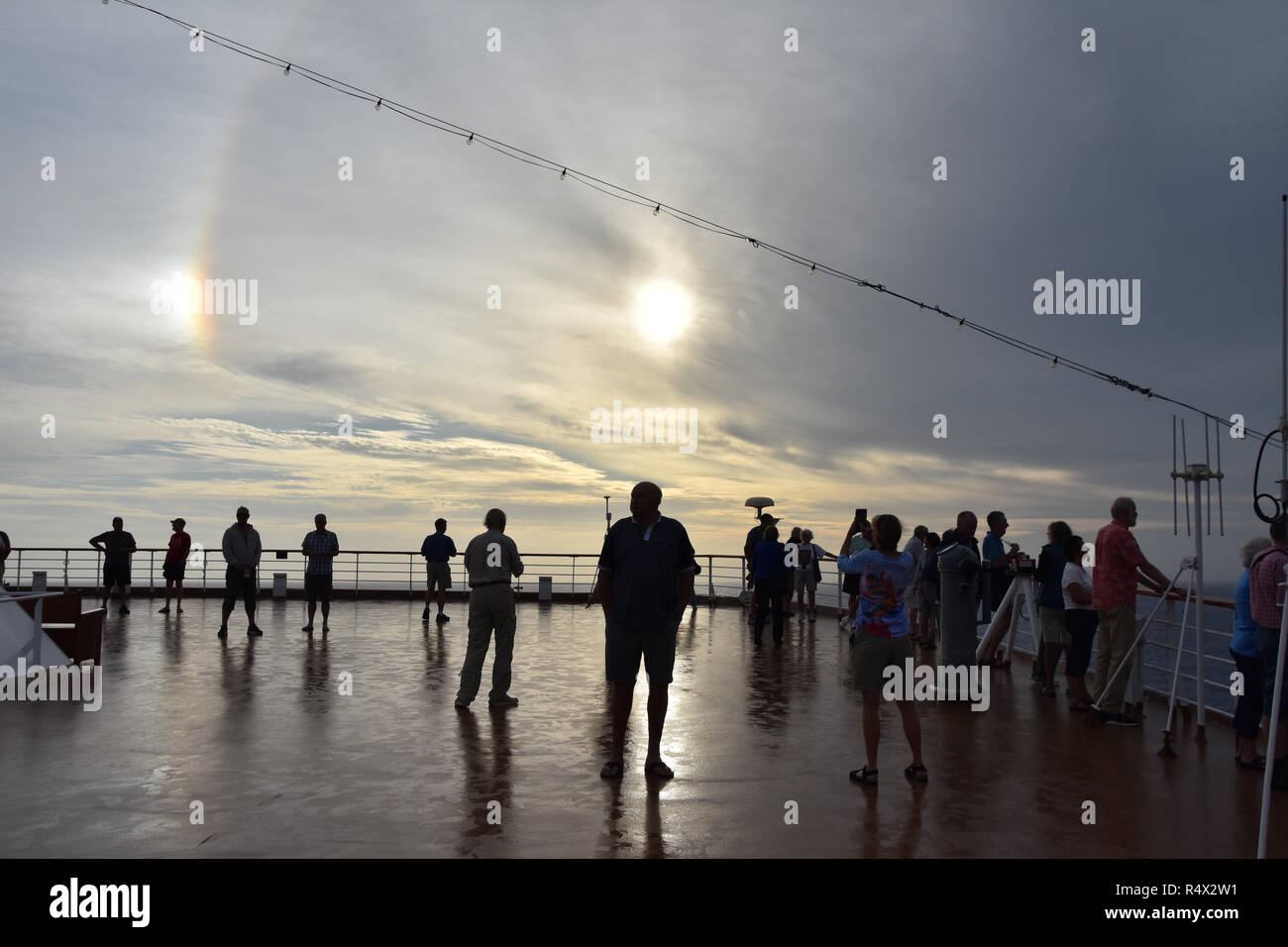 Sun Dog, or parhelion, as seen from the deck of a ship near Easter Island. Stock Photo