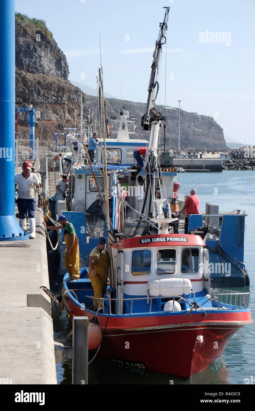 Unloading a Tuna Fishing Boat at Puerto de Tazacorte, La Palma, Canary