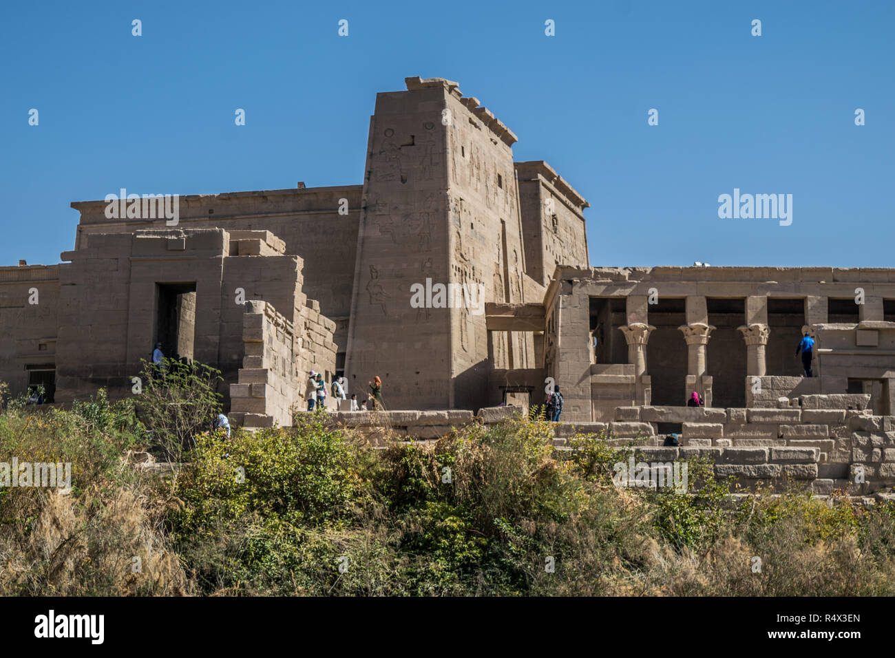 Philae temple and island in the reservoir of the Aswan Low Dam, downstream of the Aswan Dam and Lake Nasser, Egypt. Stock Photo