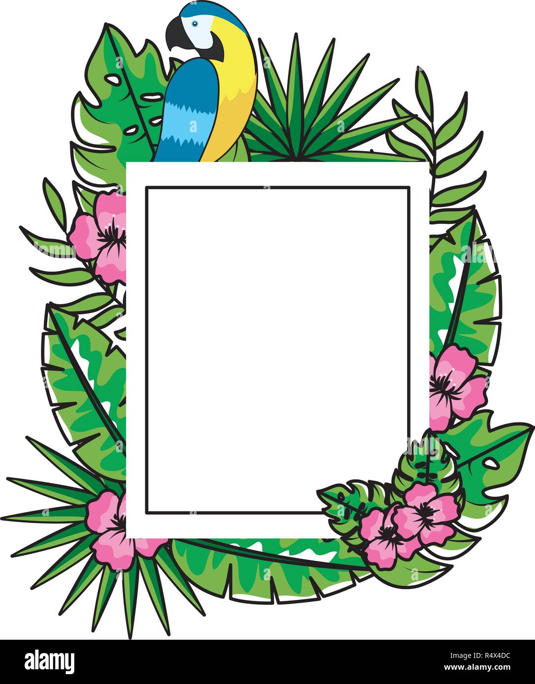 cute tropical parrot square icon cartoon vector illustration graphic ...
