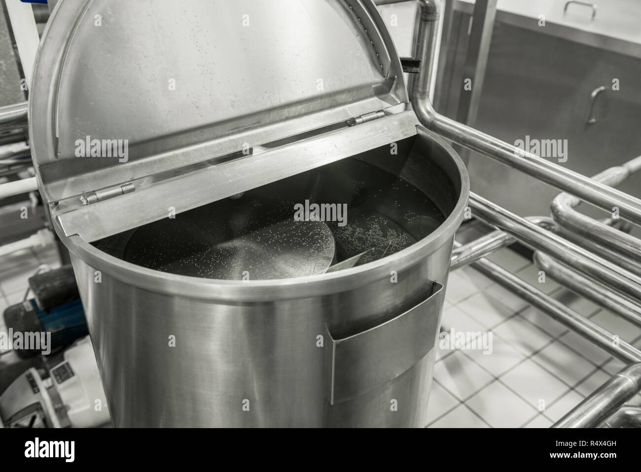 storage and pasteurization tank at the milk factory. equipment at the