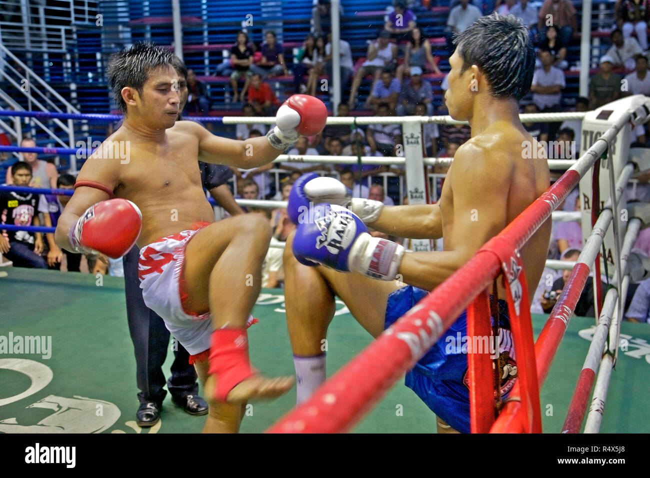A Muay Thai, kick boxing fight, Phuket , Thailand Stock Photo