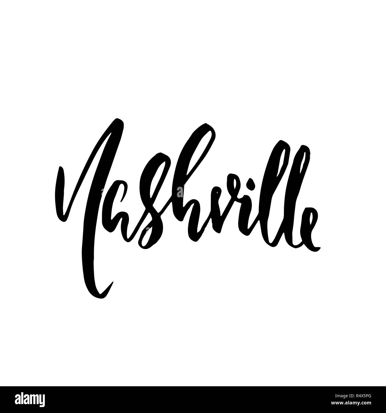 Nashville, USA. Typography dry brush lettering design. Hand drawn calligraphy poster. Vector illustration. Stock Vector