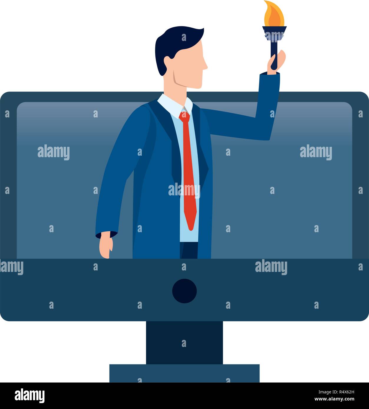 successful businessman avatar on computer screen cartoon vector ...
