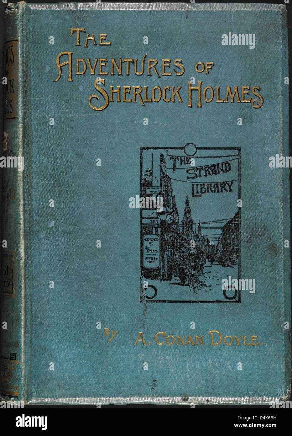 Illustrated front cover. The Adventures of Sherlock Holmes Second edition. London : George Newnes, 1893. Source: 12654.d.10 front cover. Author: DOYLE, ARTHUR CONAN. Stock Photo