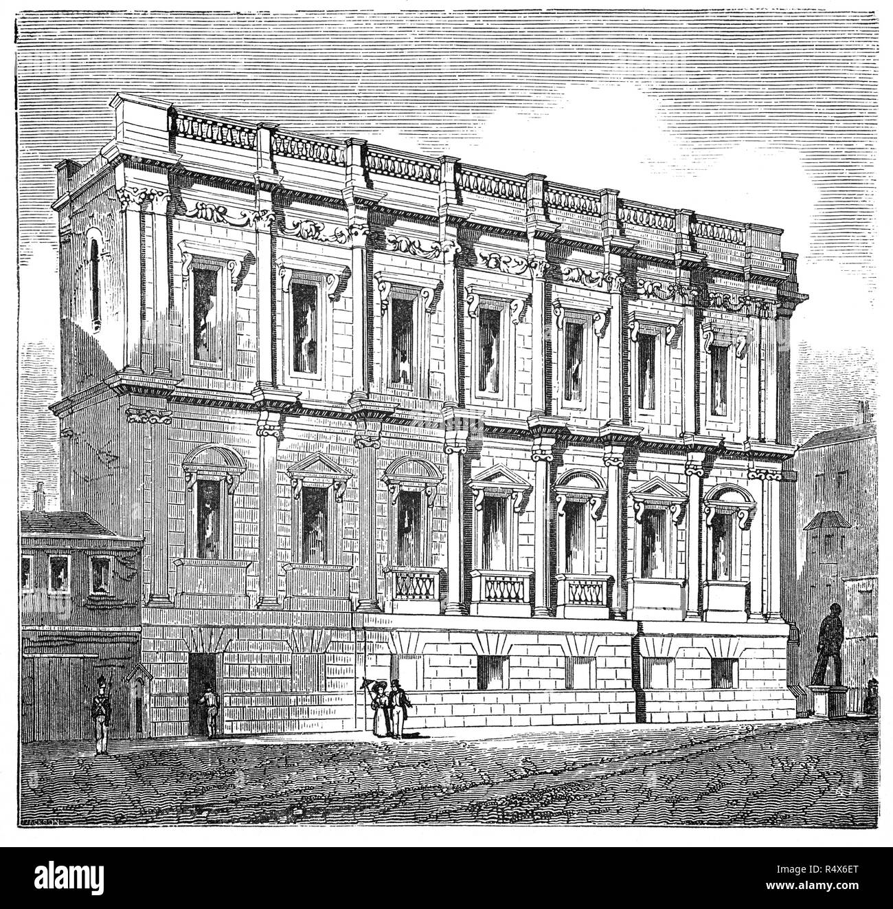 The Banqueting House, Whitehall, is the grandest and best known survivor of the architectural genre of banqueting house and the only remaining component of the Palace of Whitehall. The building is important in the history of English architecture as the first structure to be completed in the neo-classical style, which was to transform English architecture. Begun in 1619 and designed by Inigo Jones it was completed in 1622, 27 years before King Charles I of England was beheaded on a scaffold in front of it in January 1649. Stock Photo