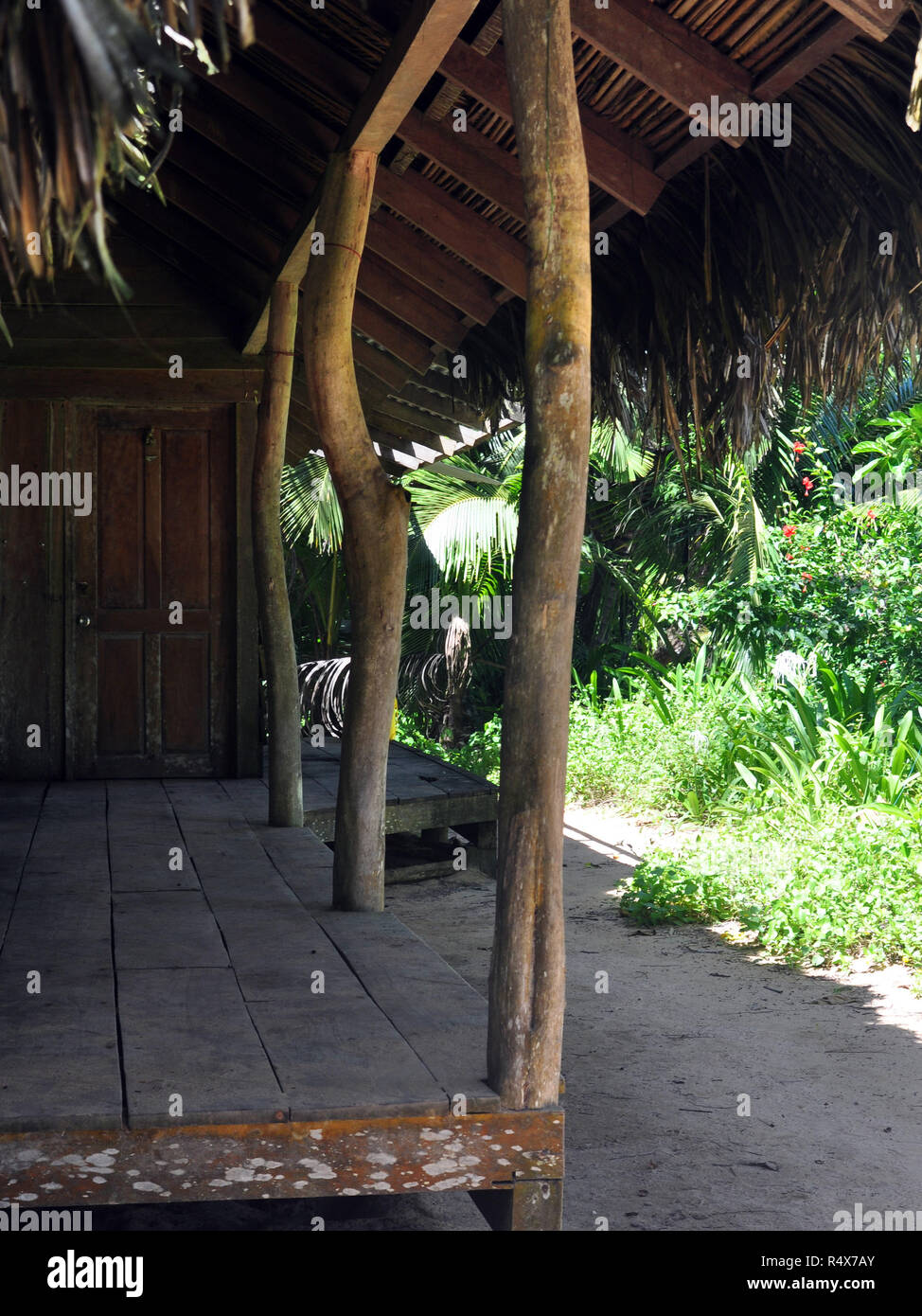 Wooden Porch and Door on a Tropical House in Panama Stock Photo