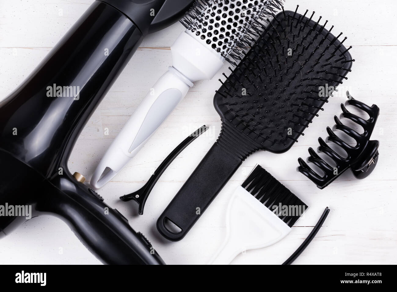 Black And White Hair Styling Tools Brush Dryer Clip On White