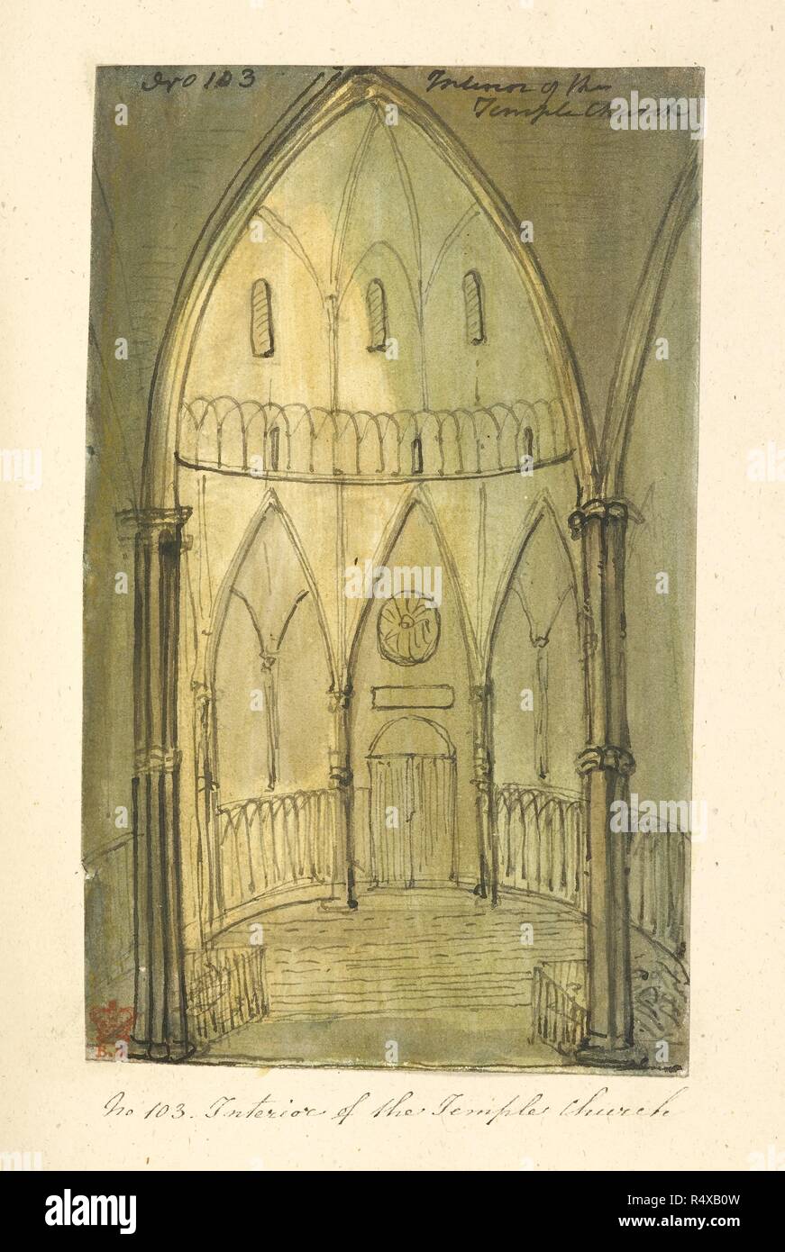 Illustration of church architecture. Journal of a Vicar from Oxfordshire travelling to London. 1826. JOURNALS of travels and parochial matters, by Rev. John Skinner, Rector of Camerton, co. Somerset. Source: Add. 33695 f.183. Language: English. Stock Photo