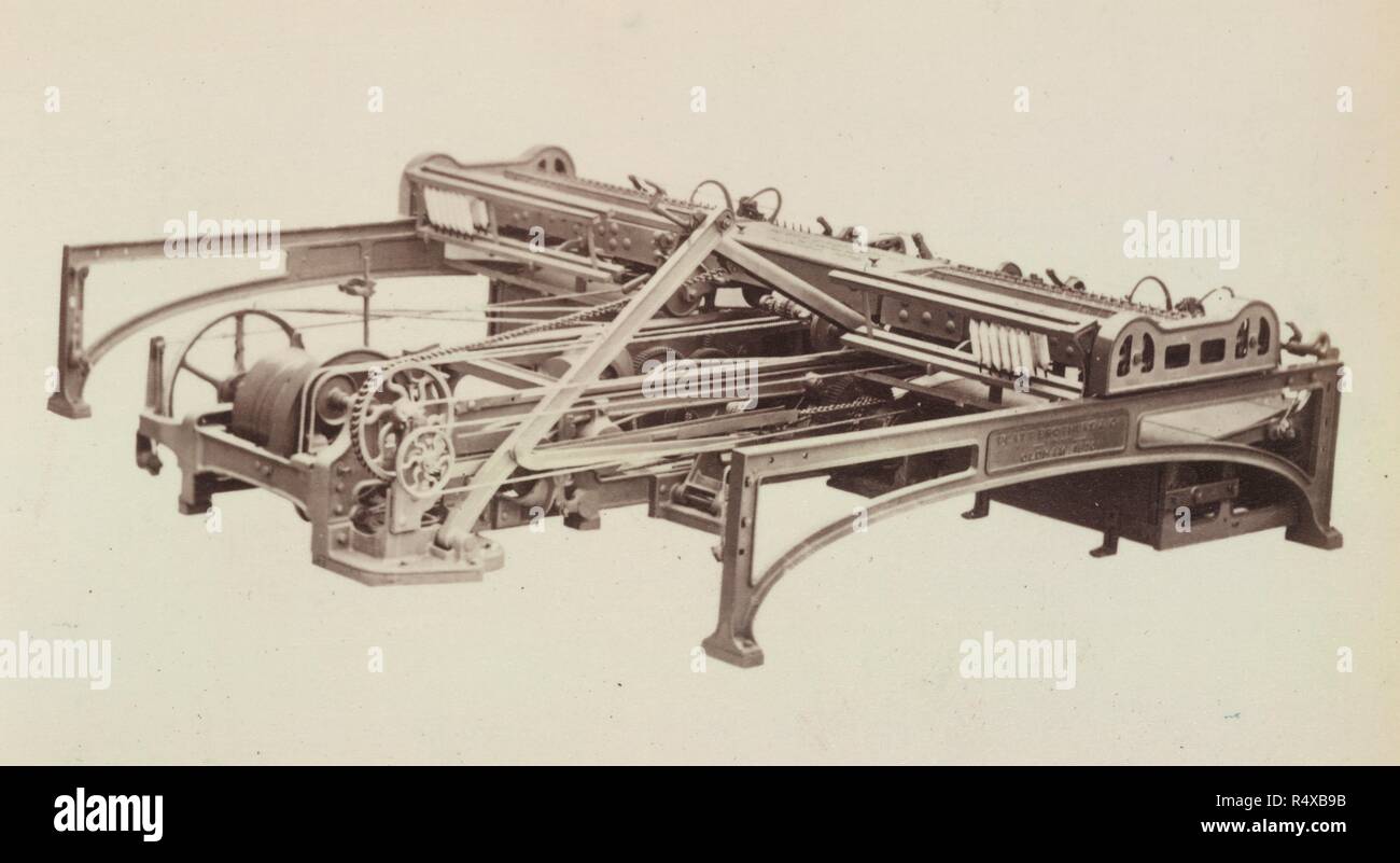 Cotton Machinery. Cotton Machinery made by Platt Bros. & Co. Limited. Palmer & Howe: Manchester, [c. 1875.]. A photograph of cotton machinery.  Image taken from Cotton Machinery made by Platt Bros. & Co. Limited, Hartford Works, Oldham. [An album of photographs, some with MS. captions.].  Originally published/produced in Palmer & Howe: Manchester, [c. 1875.]. . Source: 08765.a.9,. Stock Photo