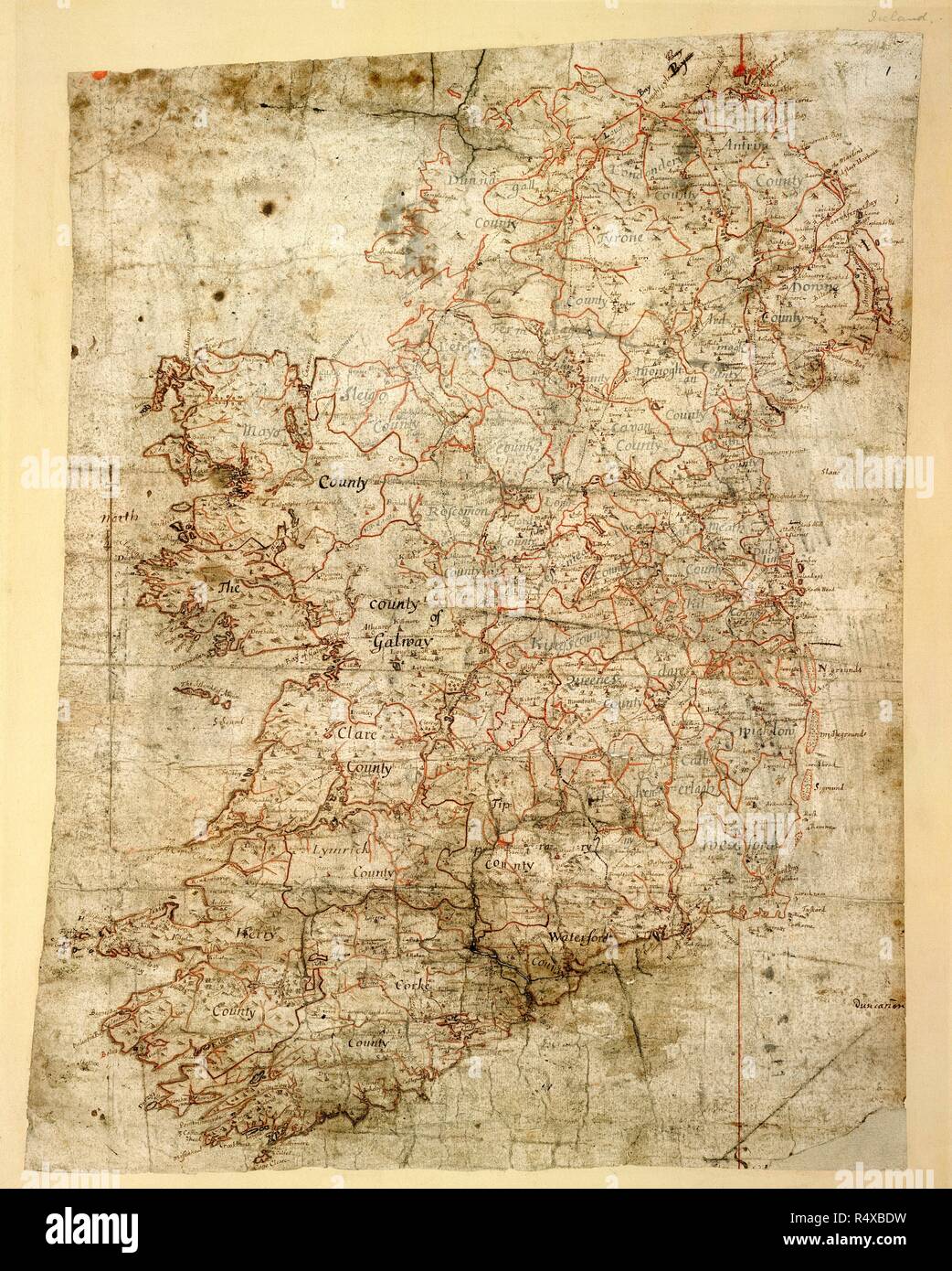 Map of Ireland. Petty Papers, Vol. XVI. Ireland [Dublin]; between 1655 and  1665. {Whole map]. Map of Ireland, produced for Sir William Petty's  Hiberniae Delineatio, published in 1684, the first printed atlas